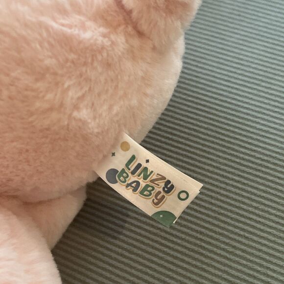 Linzy Baby Pink My First Bear Rattle Plush Toy Embroidered Stuffed Animal 15” - Picture 10 of 13